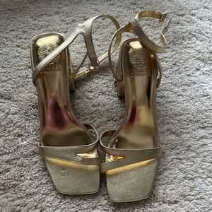 Vince Camuto Gold Heels with Adjustable Ankle Strap
